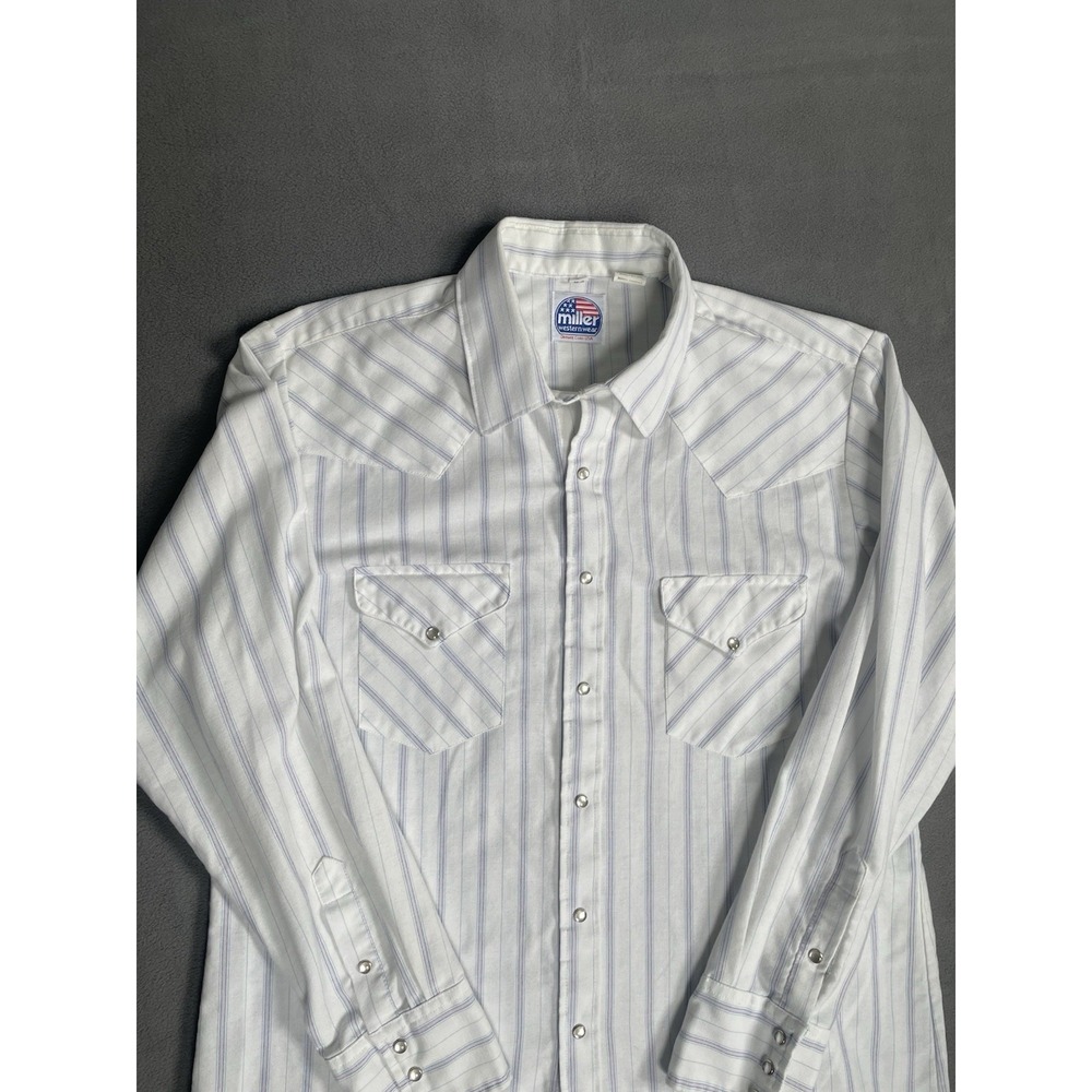 Miller Ranch‎ Men's Western Shirt Cowboy Snap Button Long Sleeve White Lrg 17-35